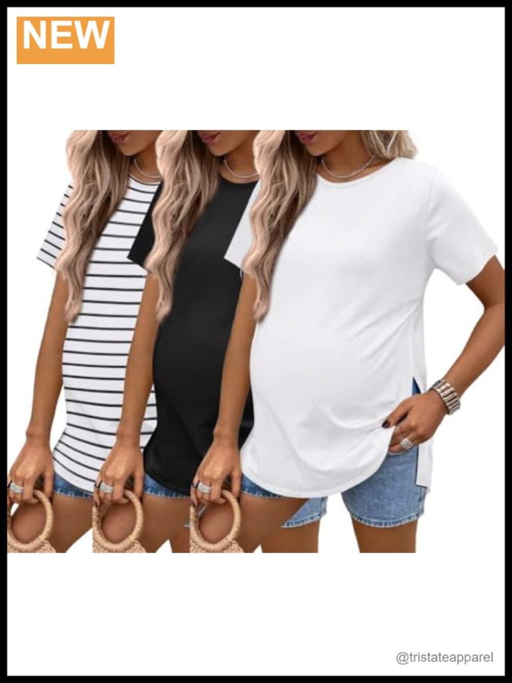 3 Pack Maternity Short Sleeve Tops Soft Stretchy Summer Pregnancy Tees